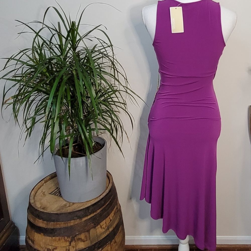 Michael Kors Pomegranate Purple V-Nec Asymmetrical Sleeveles Wrap Dress, XS - Picture 5 of 14